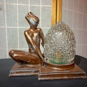 Antique Frankart art deco lamp decorative only bronze tone cast metal & glass 9"